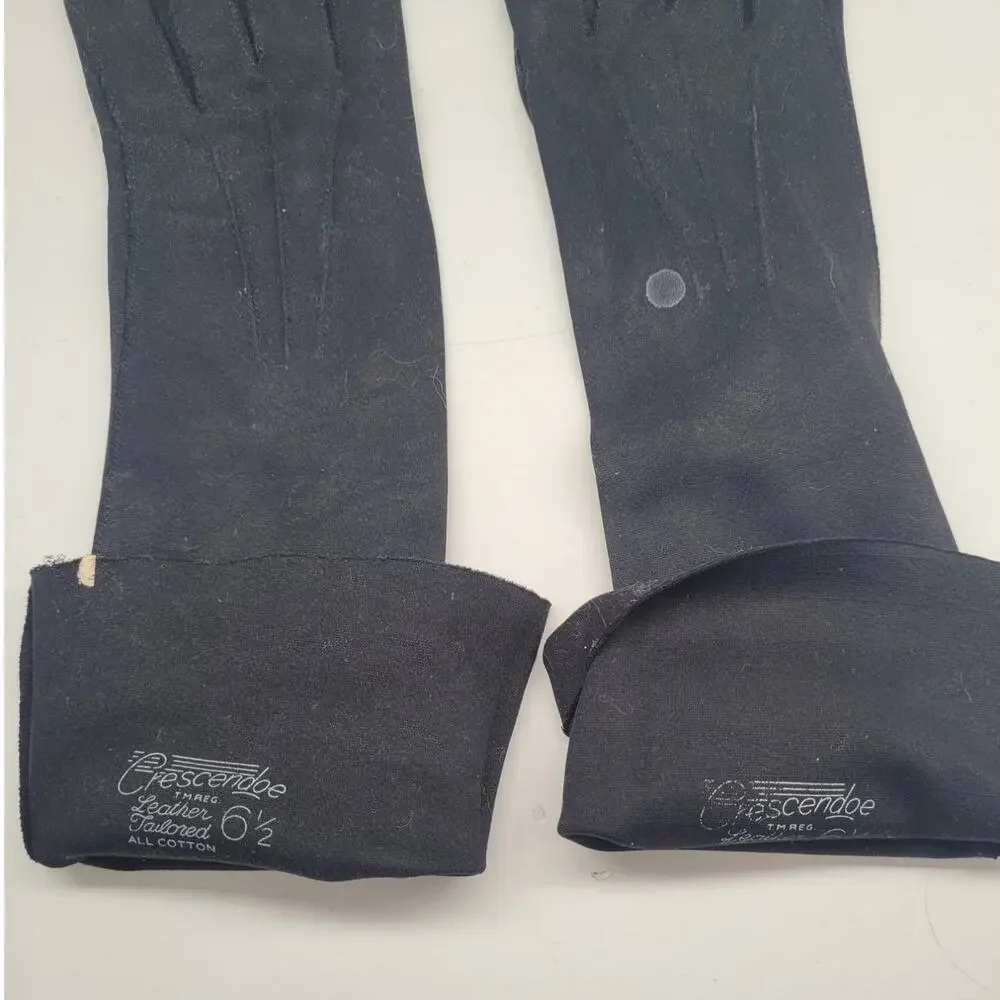 Vintage Crescendoe Black Cotton Opera Gloves Elbow Length 1950s Coquette Whimsy